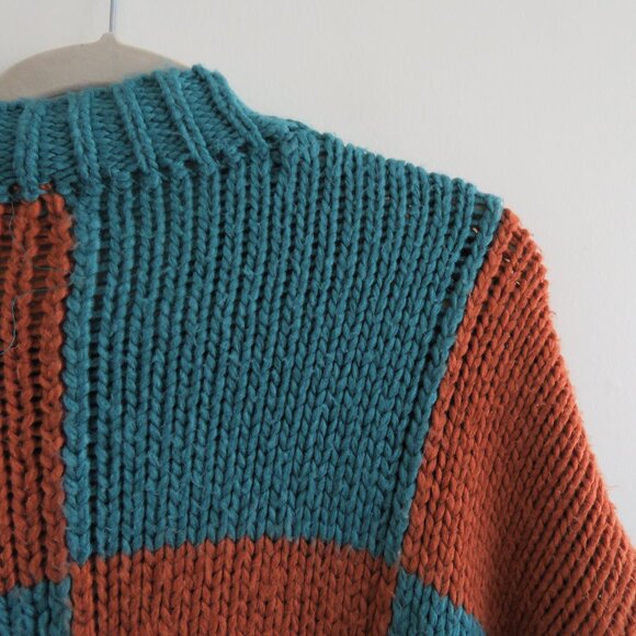 DRESSED IN LALA Rue Oversized Checkered Knit Sweater in Rust Blue - Size S/M - Picture 11 of 13